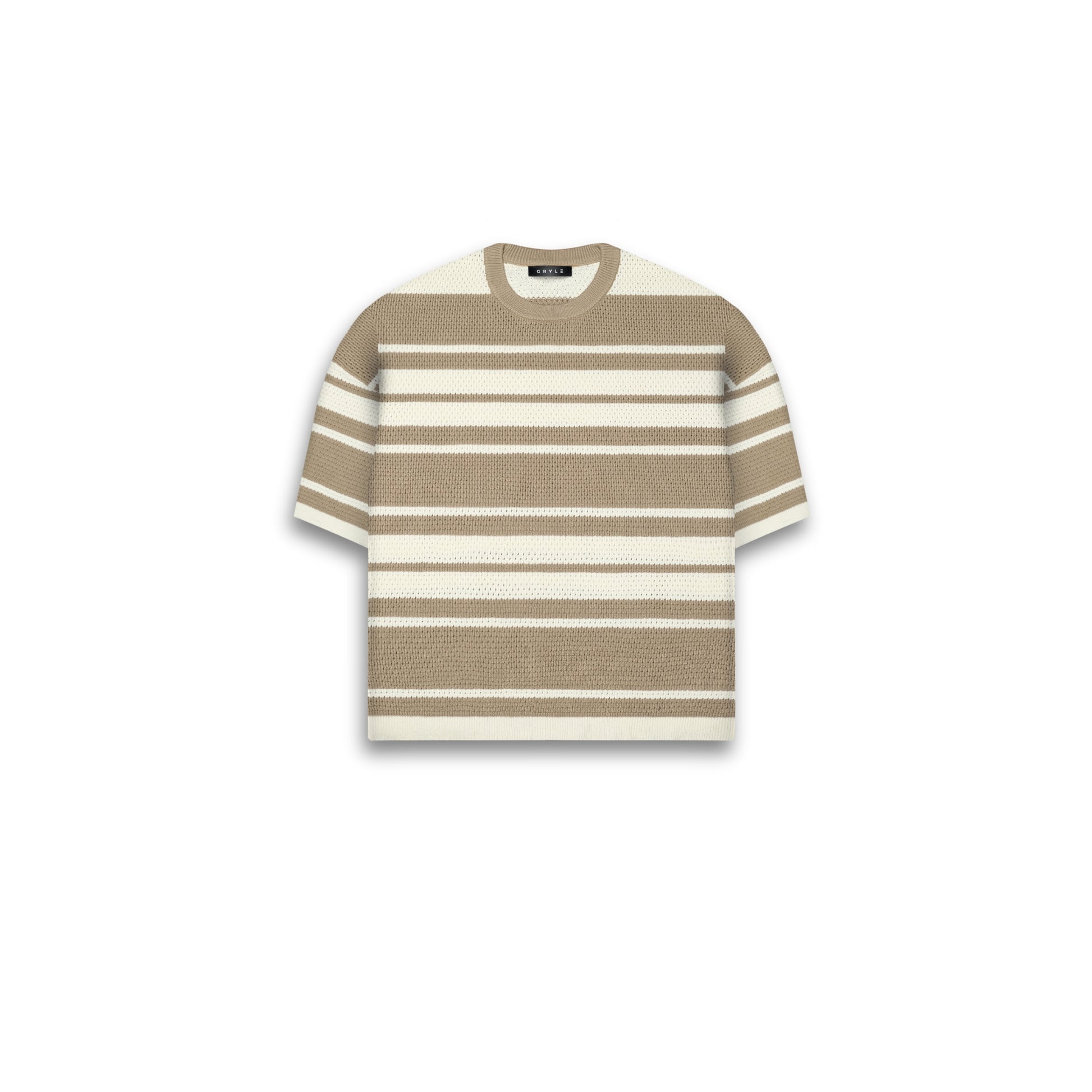 Relaxed Knit Striped Shirt - Tan