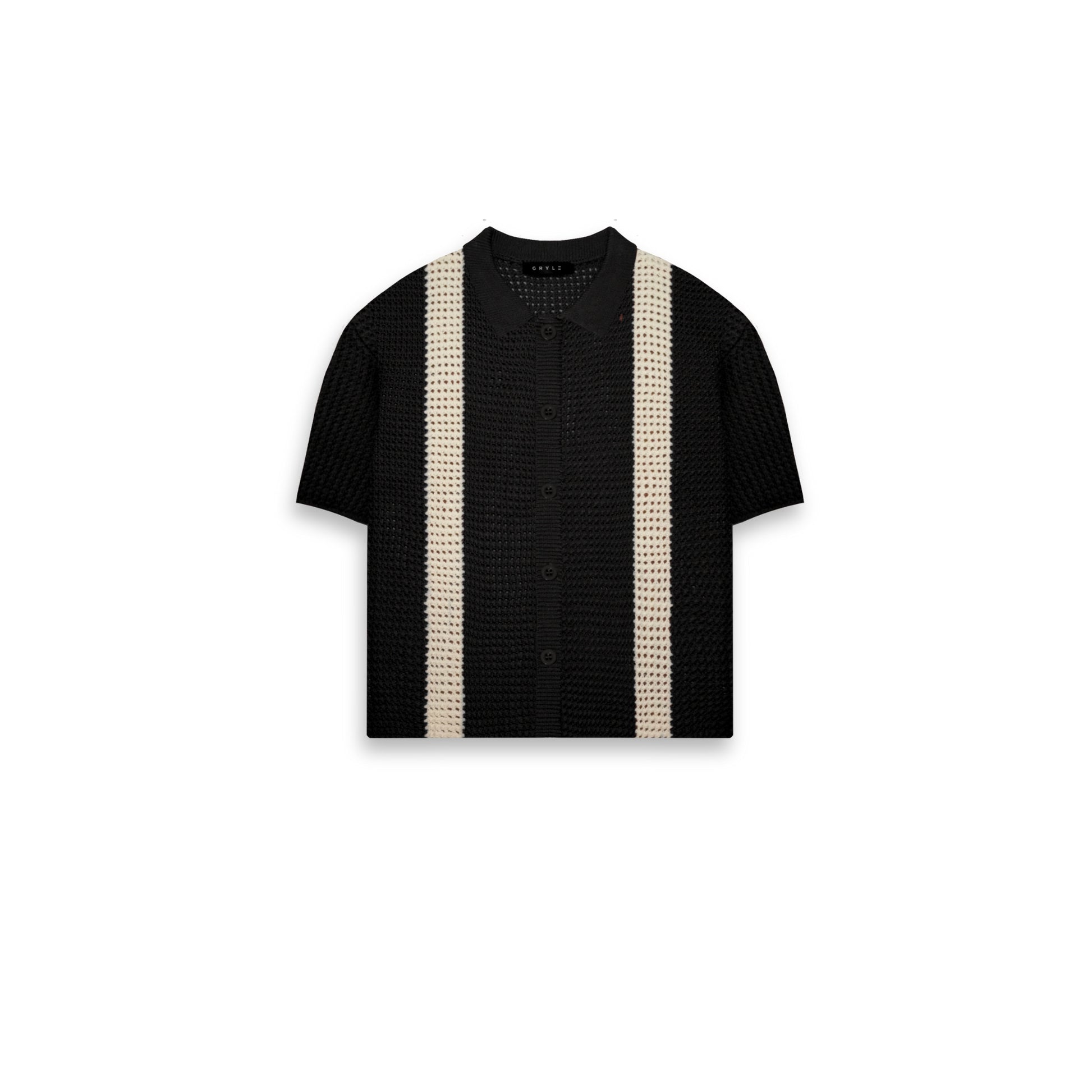Knit Button Down Polo - Black-Cream