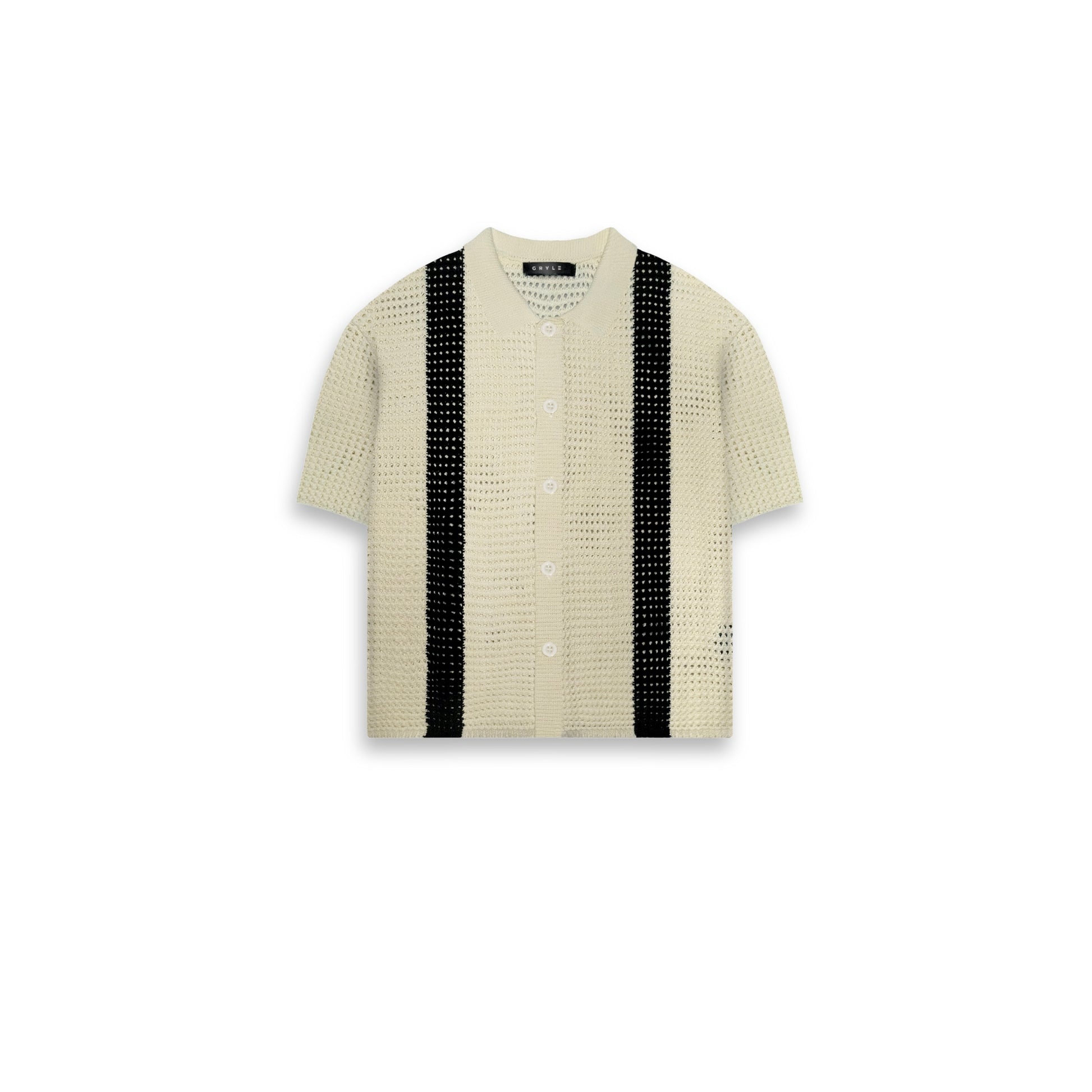 Knit Button Down Polo - Cream-Black