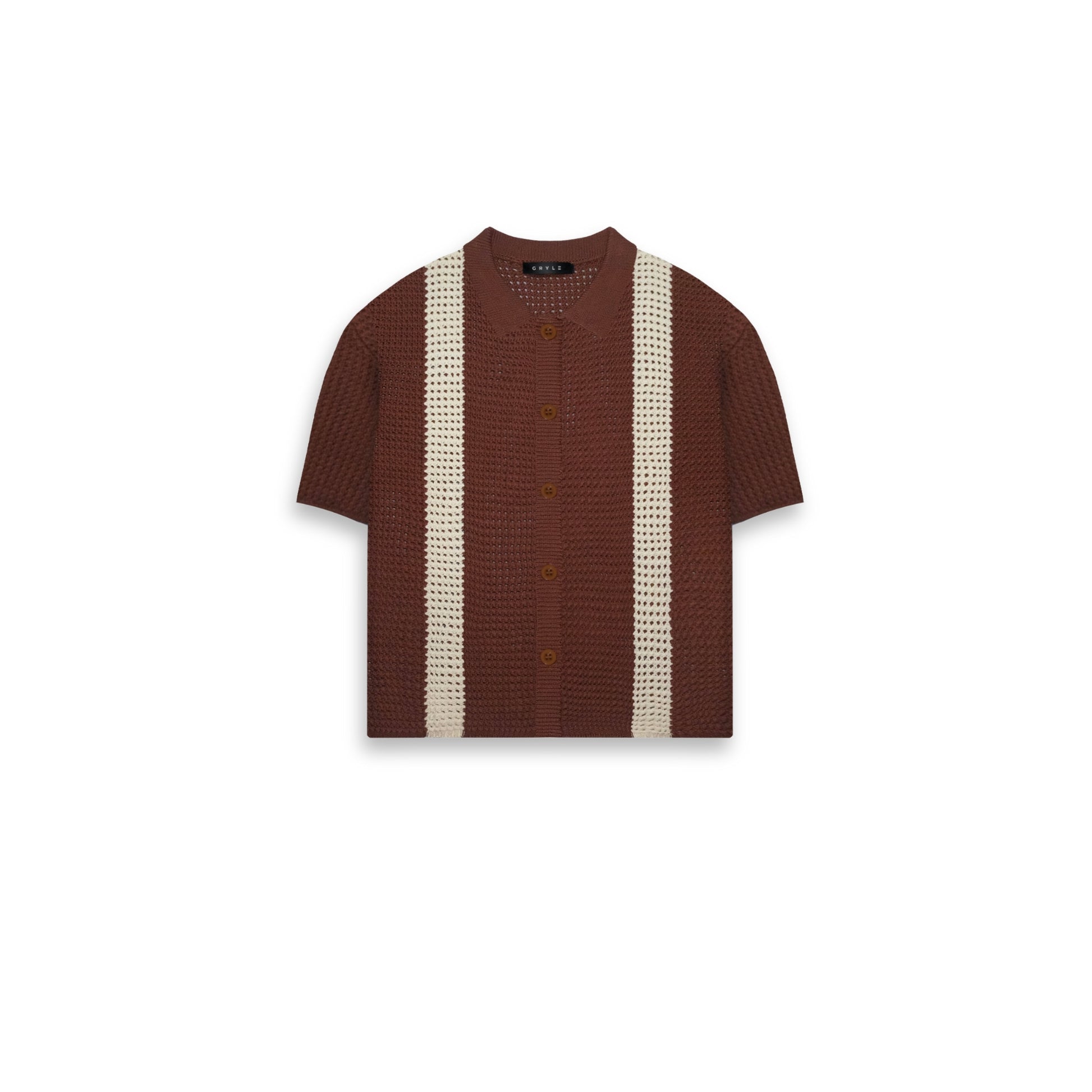 Knit Button Down Polo - Brown-Cream