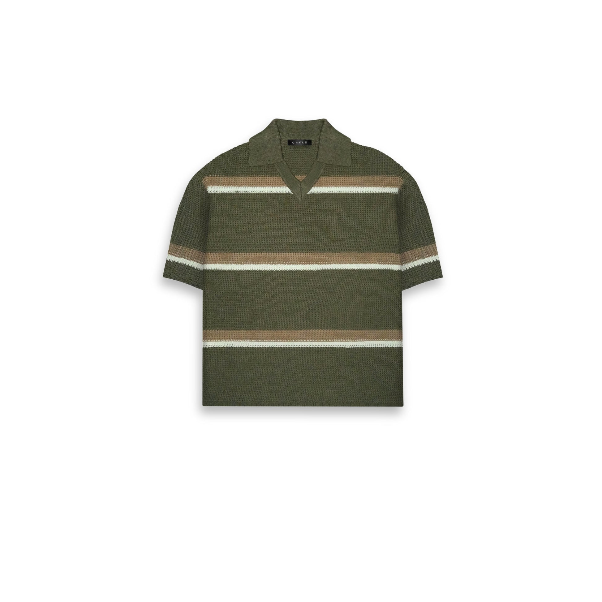 Knit Striped Polo Shirt - Bancha Green