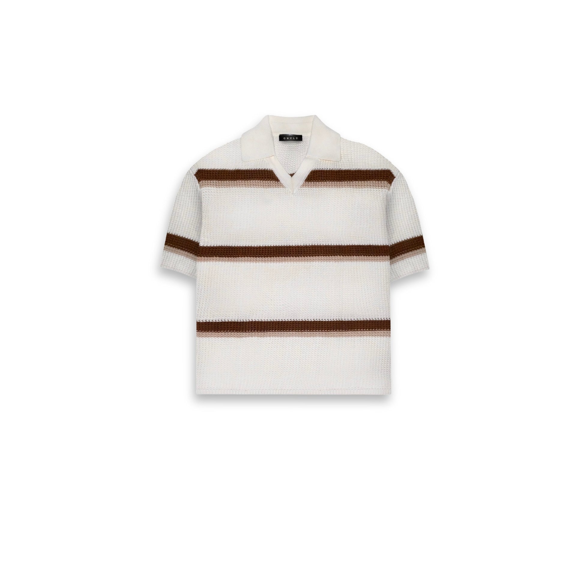 Knit Striped Polo Shirt - Chiffon Cream