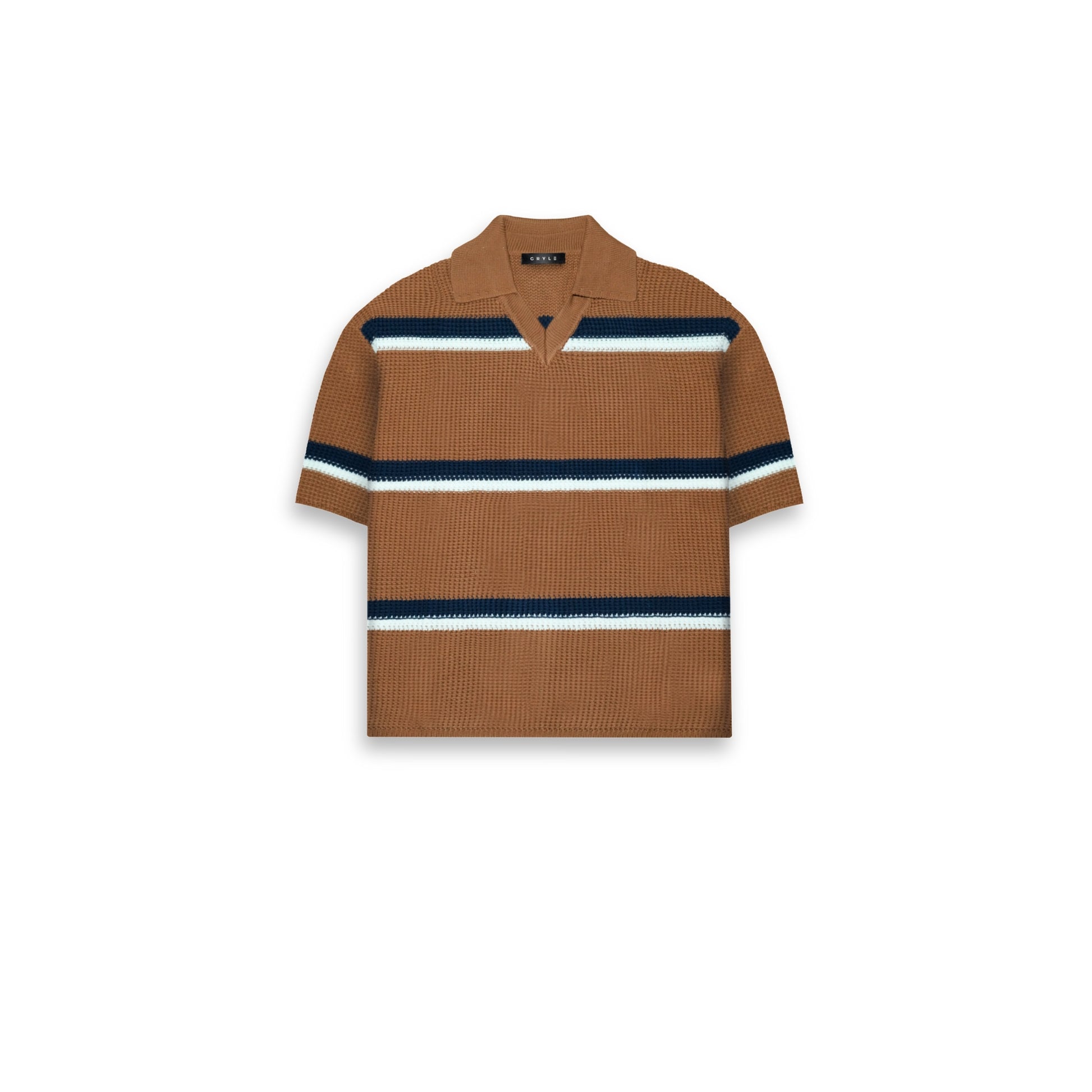 Knit Striped Polo Shirt - Russet Brown