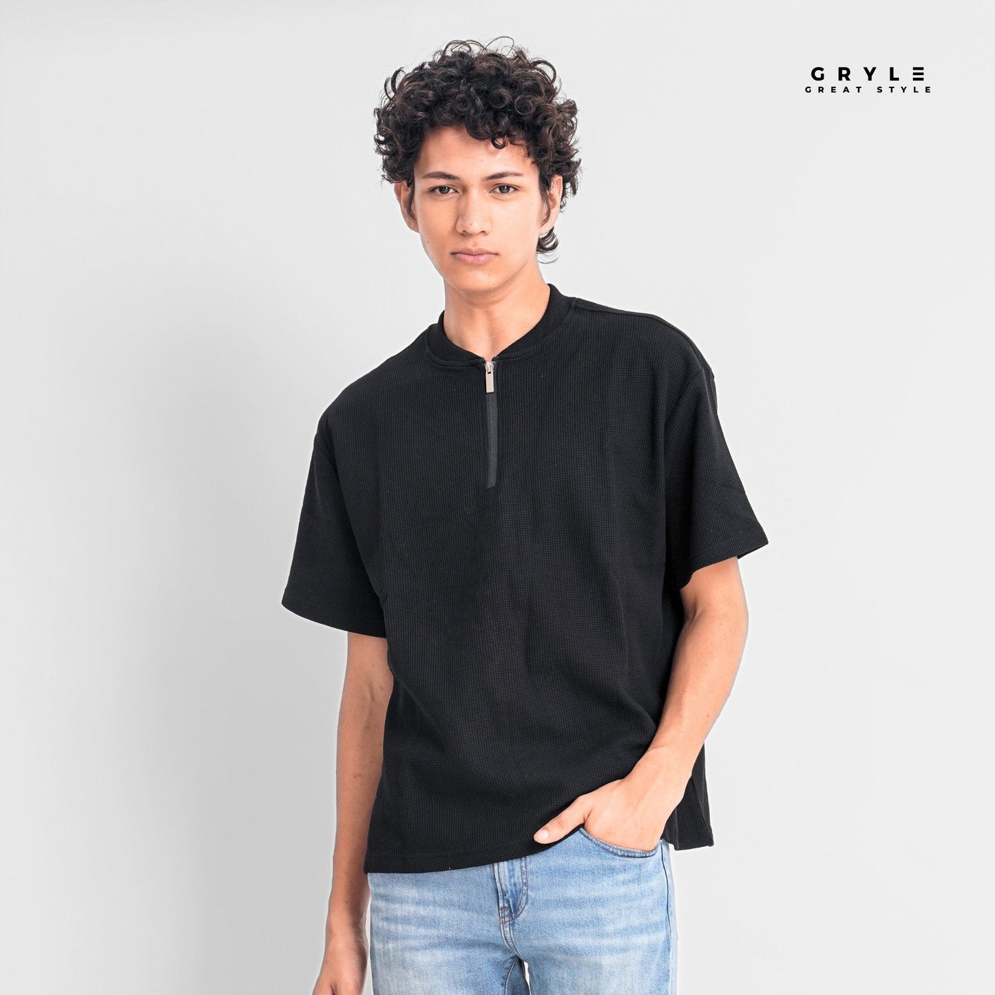Oversized Quarter - Zip Waffle Henley Shirt - Gryle Apparel -