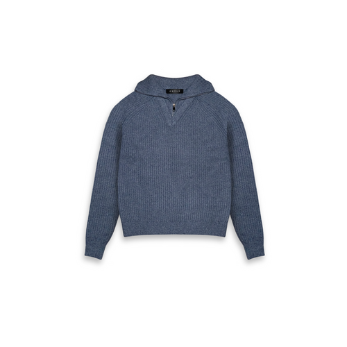 Faux Layer Zip Knit Sweater - Anchor Gray