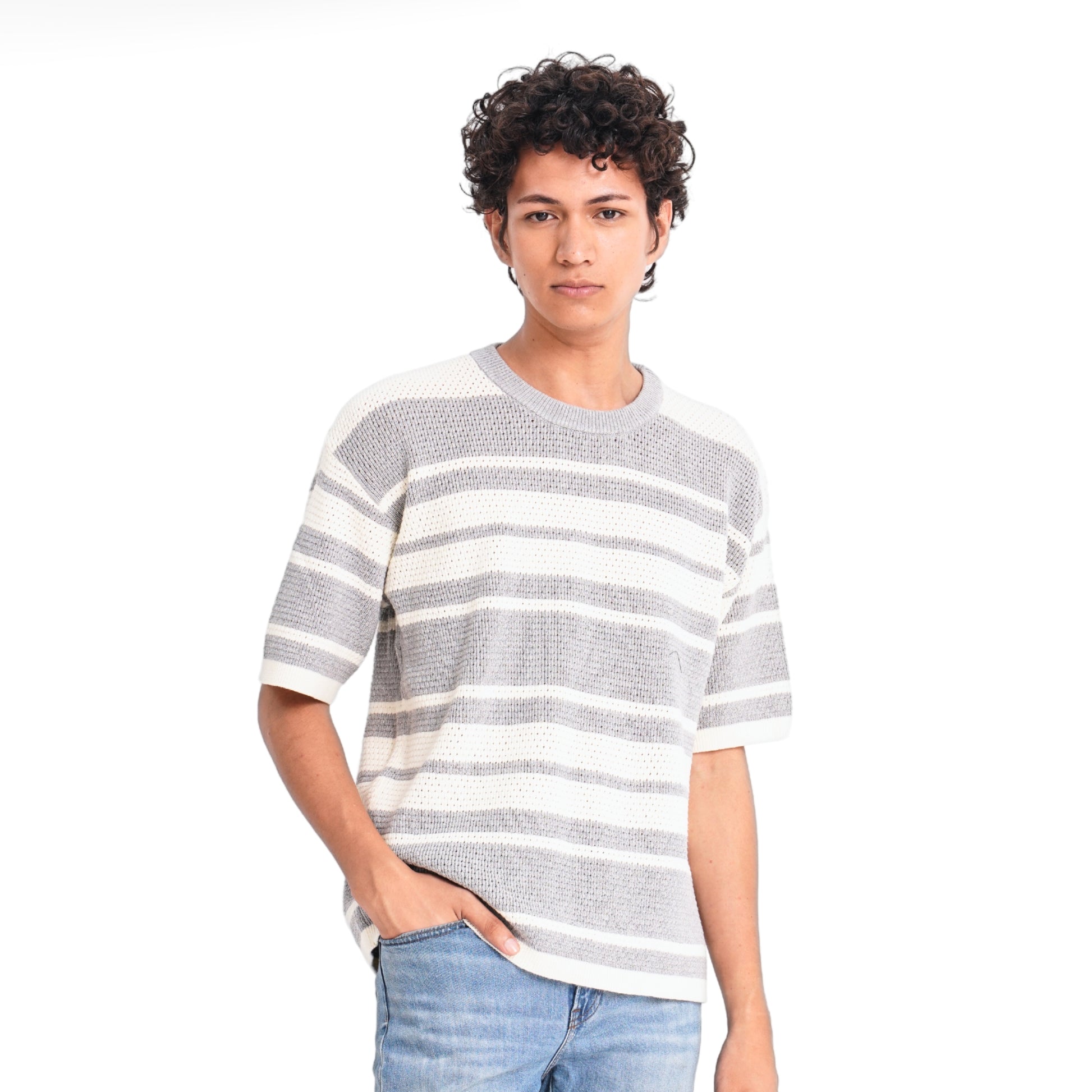 Relaxed Knit Striped Shirt - Steel