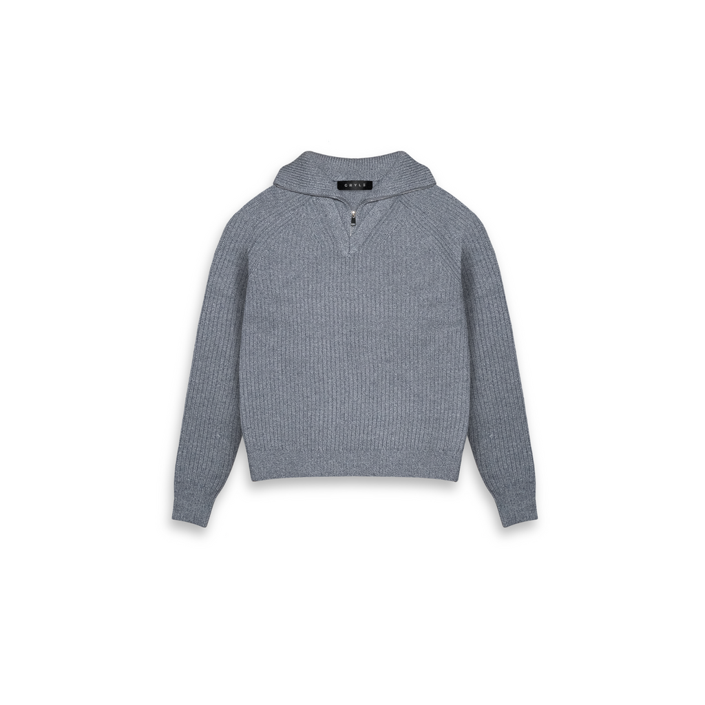 Faux Layer Zip Knit Sweater - Steel Gray