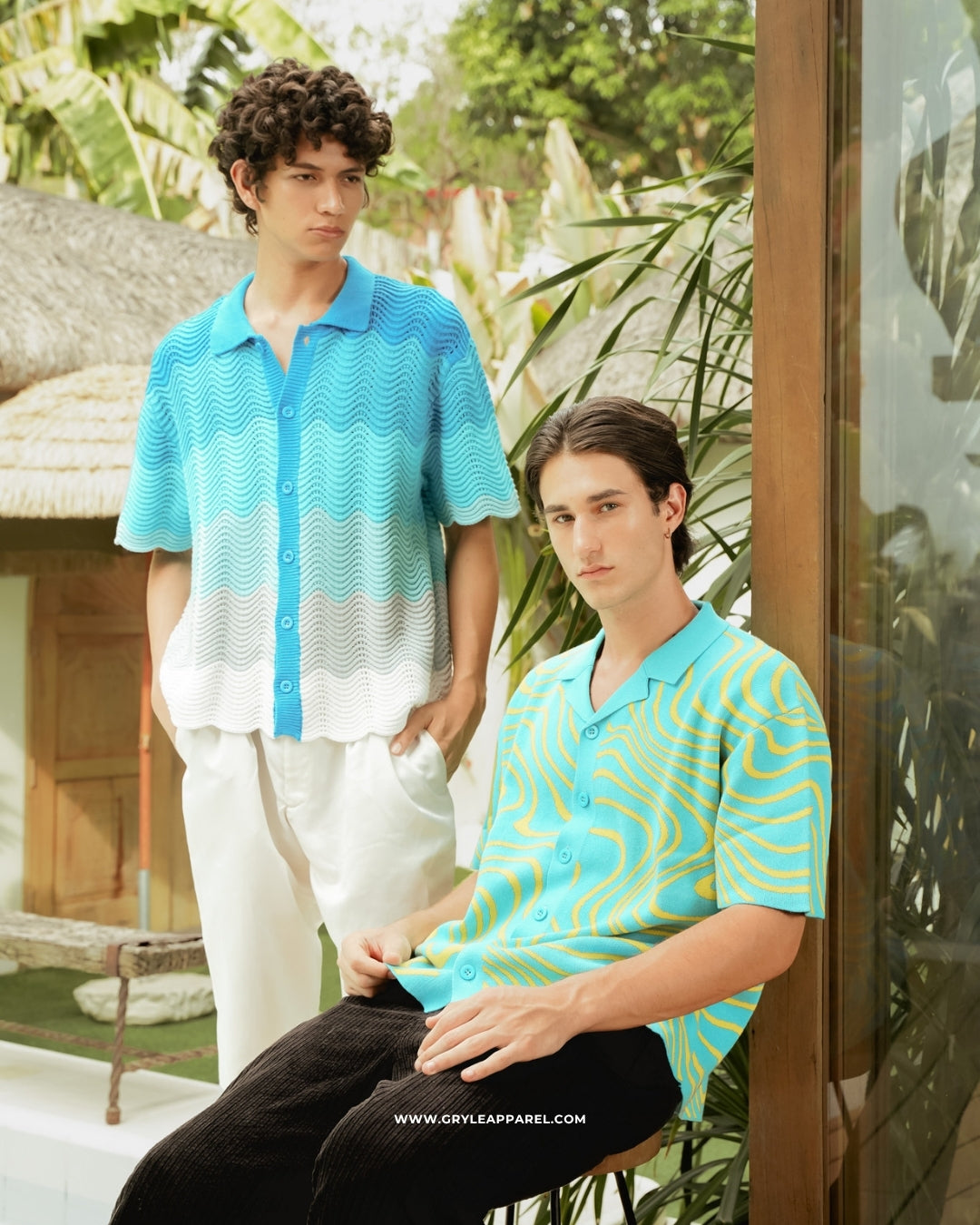 Jacquard Knit Wave Shirt - Blue Lemonade