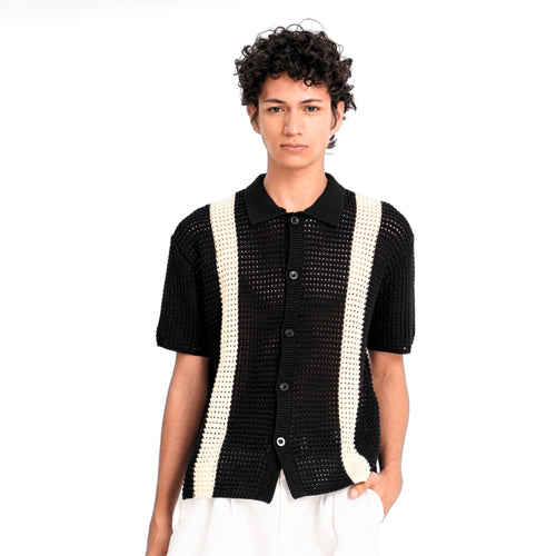 Crochet Knit Button Down Polo