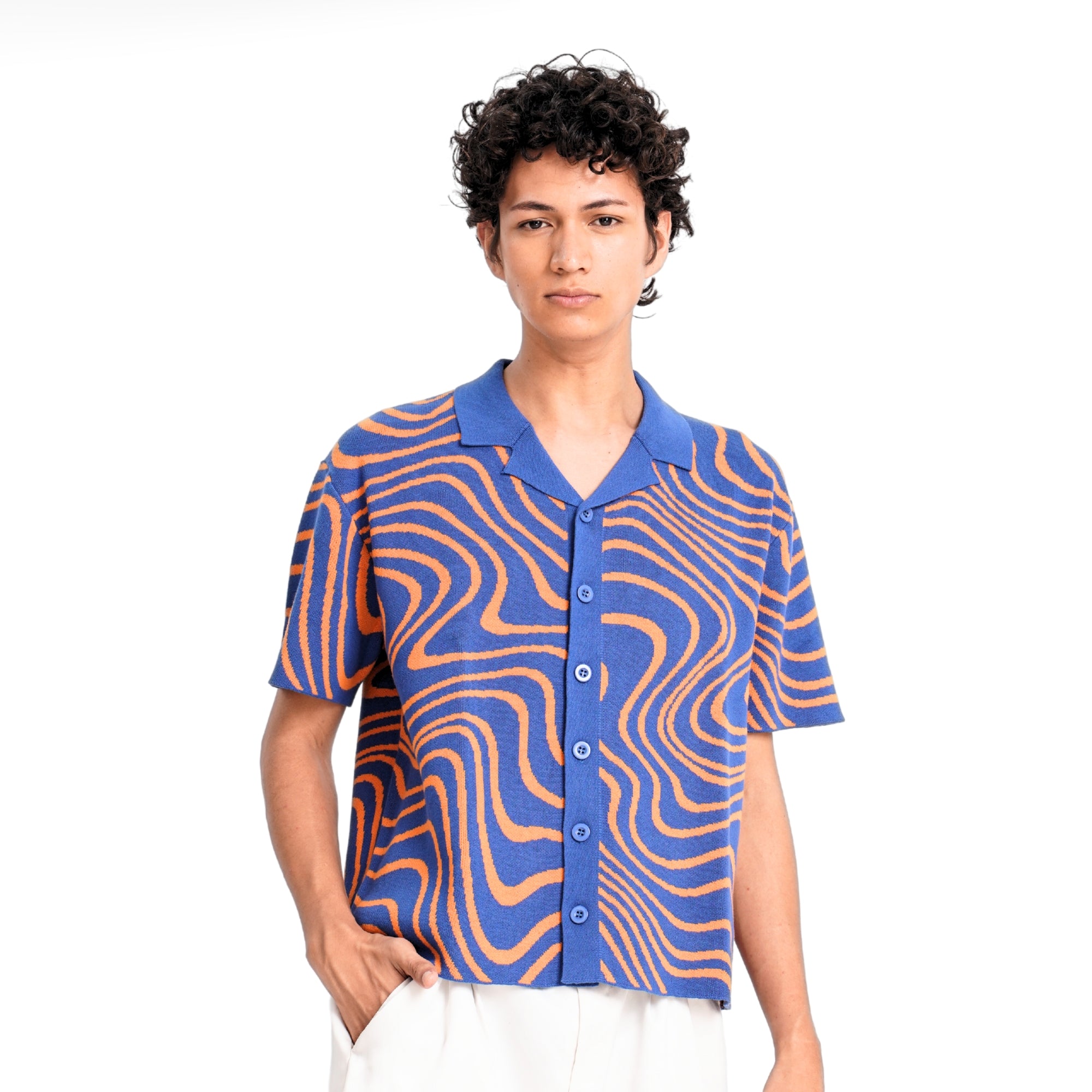 Áo sơ mi dệt kim Jacquard gợn sóng - Blueberry Orange 