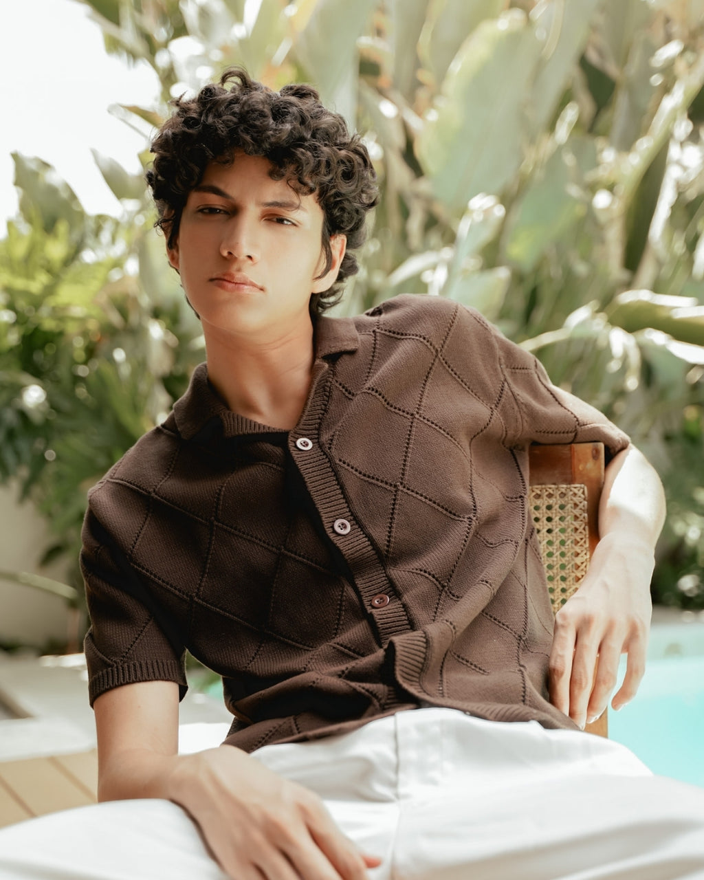 Diamond Knit Plain Polo - Umber
