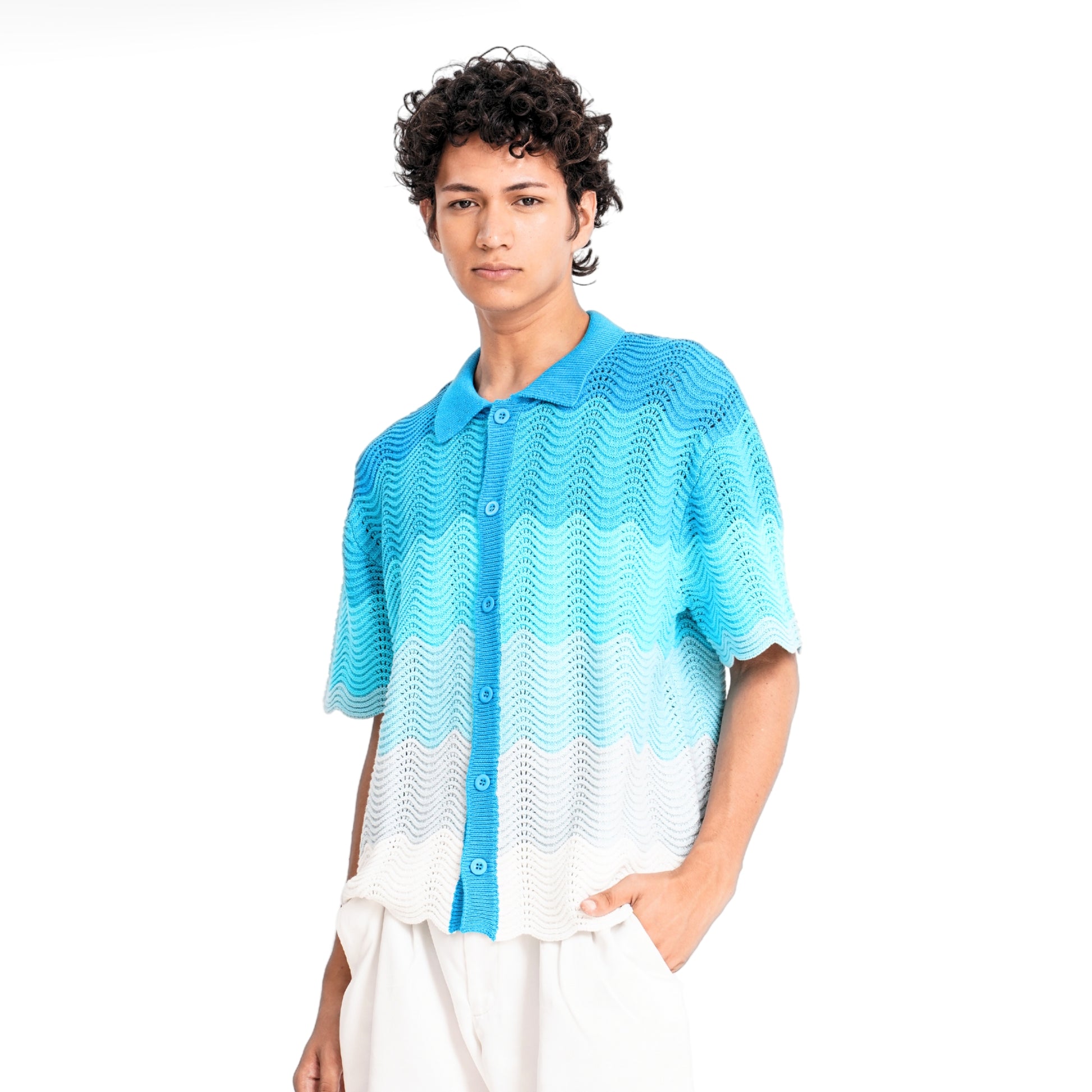 Shale Knit Gradient Shirt- Ocean Blue