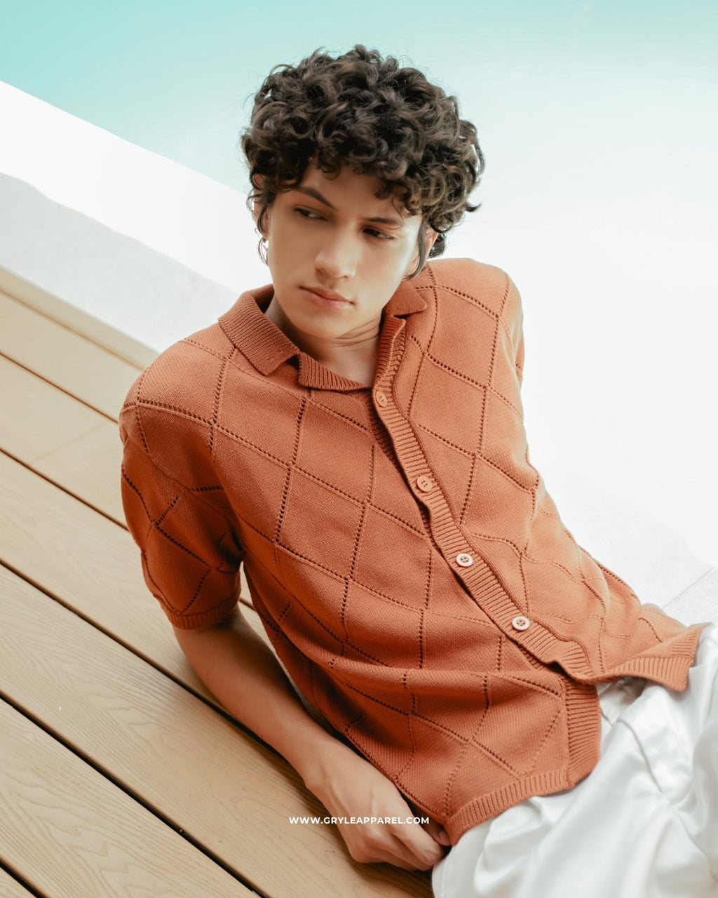 Diamond Knit Plain Polo - Rust