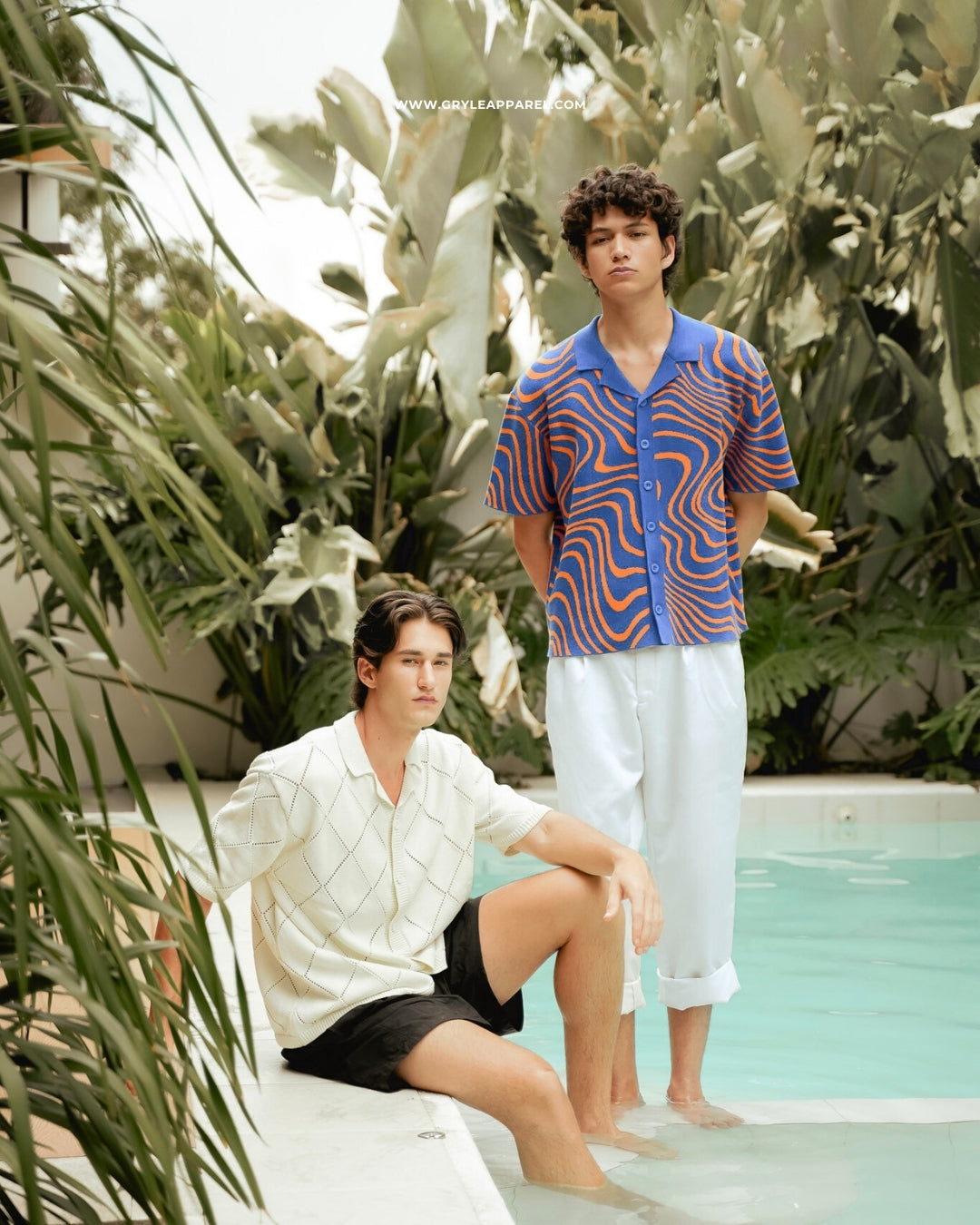 Jacquard Knit Wave Shirt - Blueberry Orange