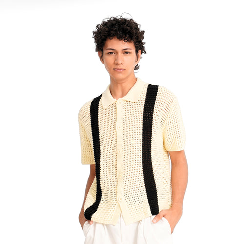 Crochet Knit Button Down Polo