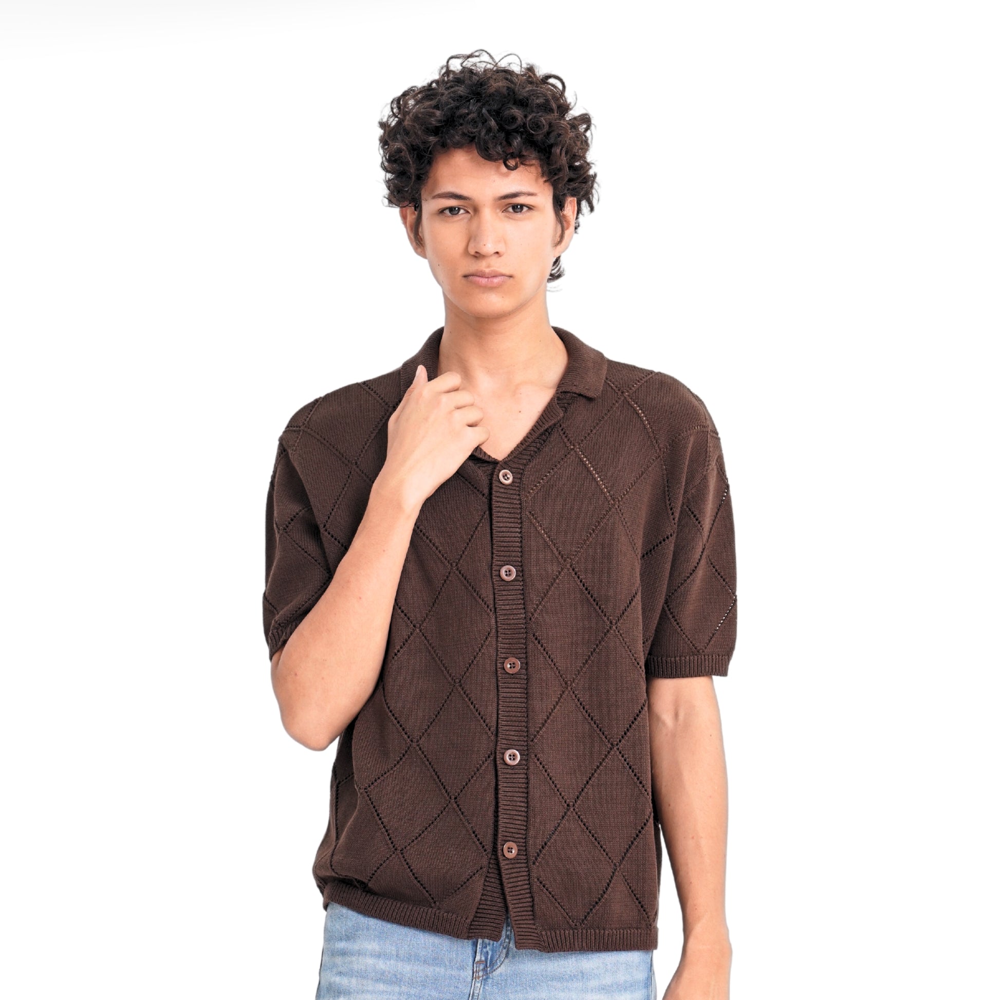 Diamond Knit Plain Polo - Umber