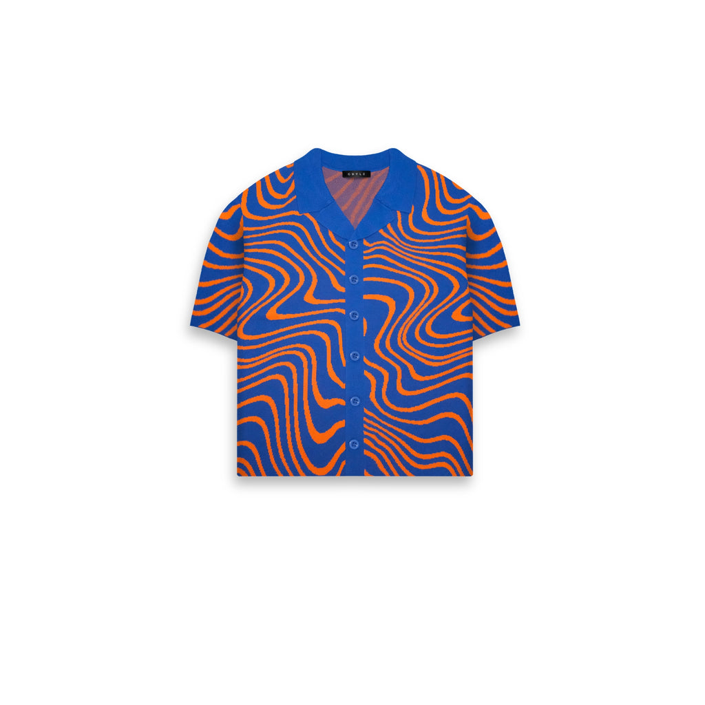 Jacquard Knit Wave Shirt - Blueberry Orange