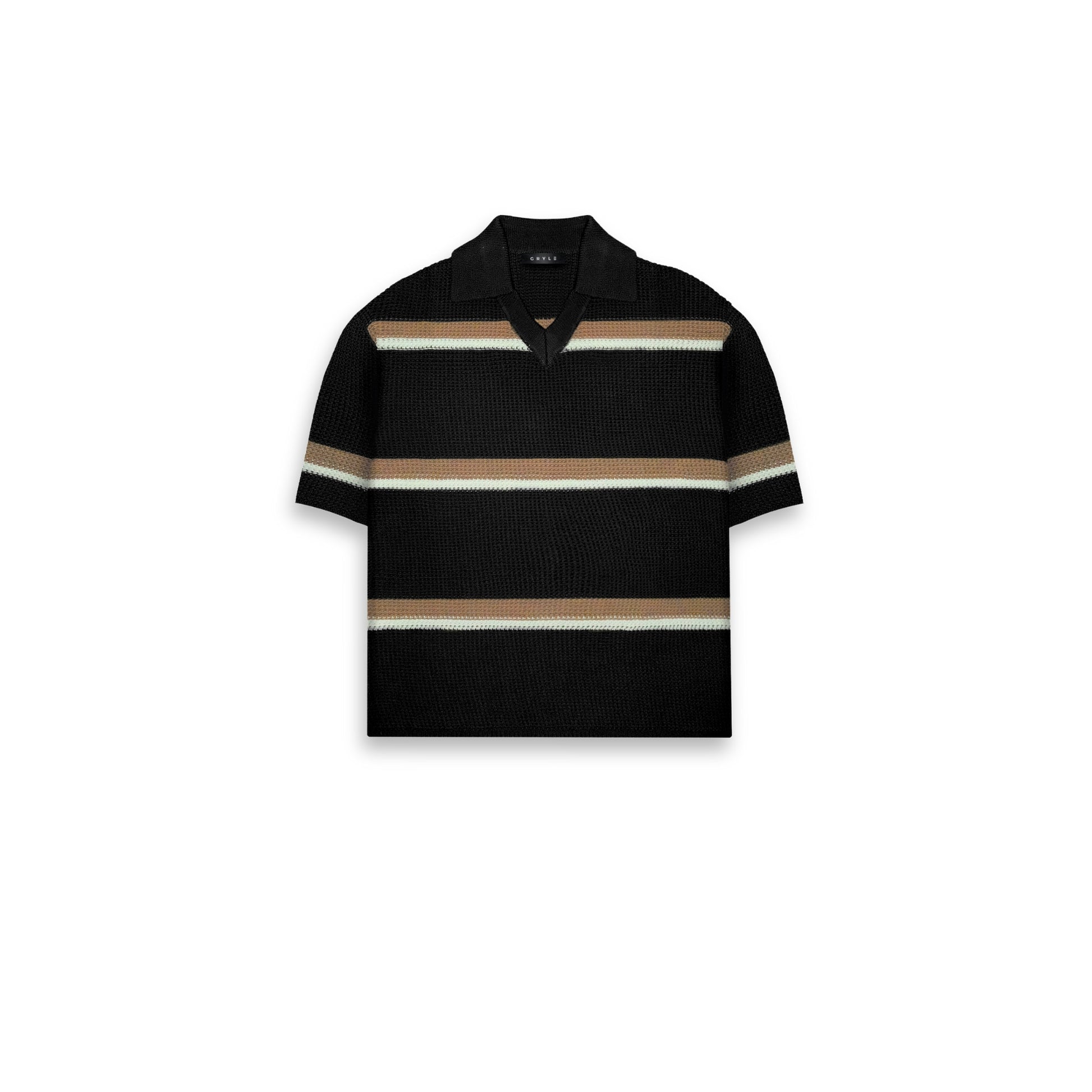 Knit Striped Polo Shirt - Ebony Black