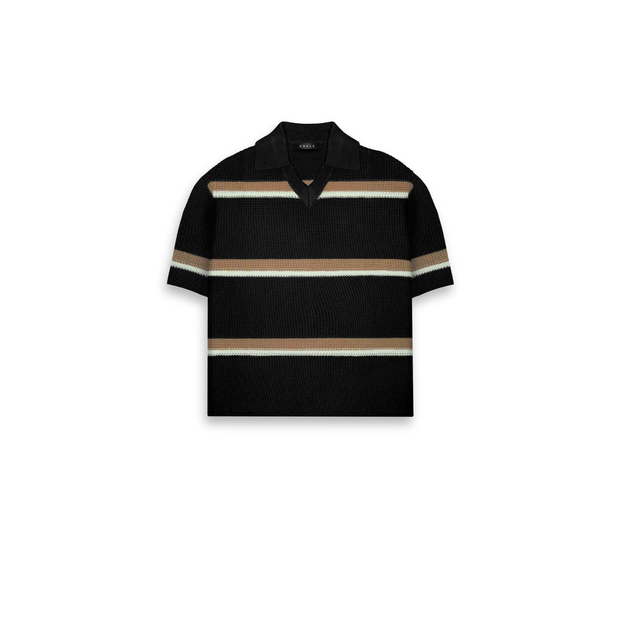 Knit Striped Polo Shirt - Ebony Black