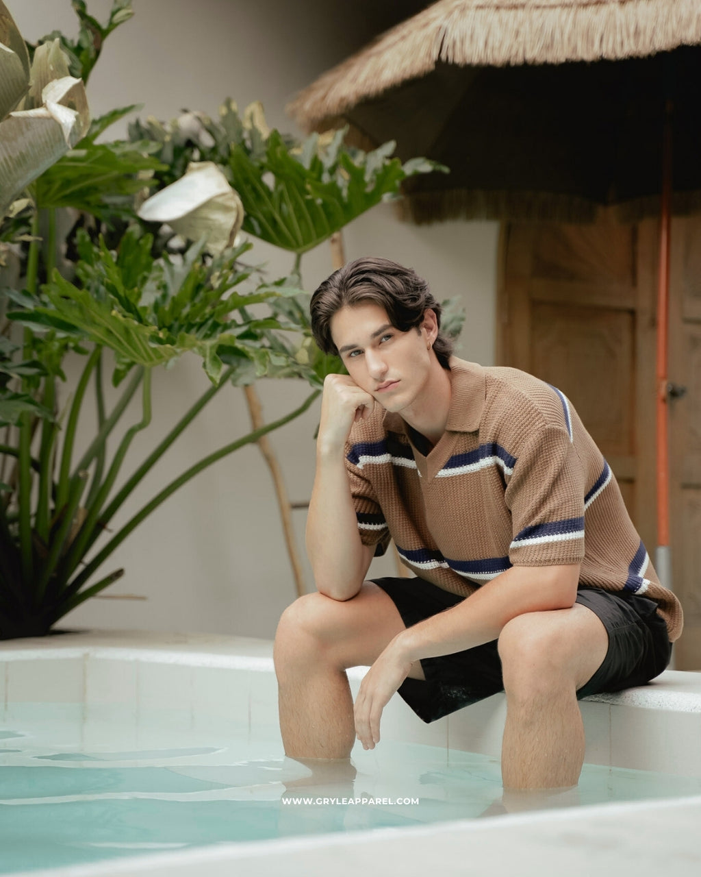Knit Striped Polo Shirt - Russet Brown