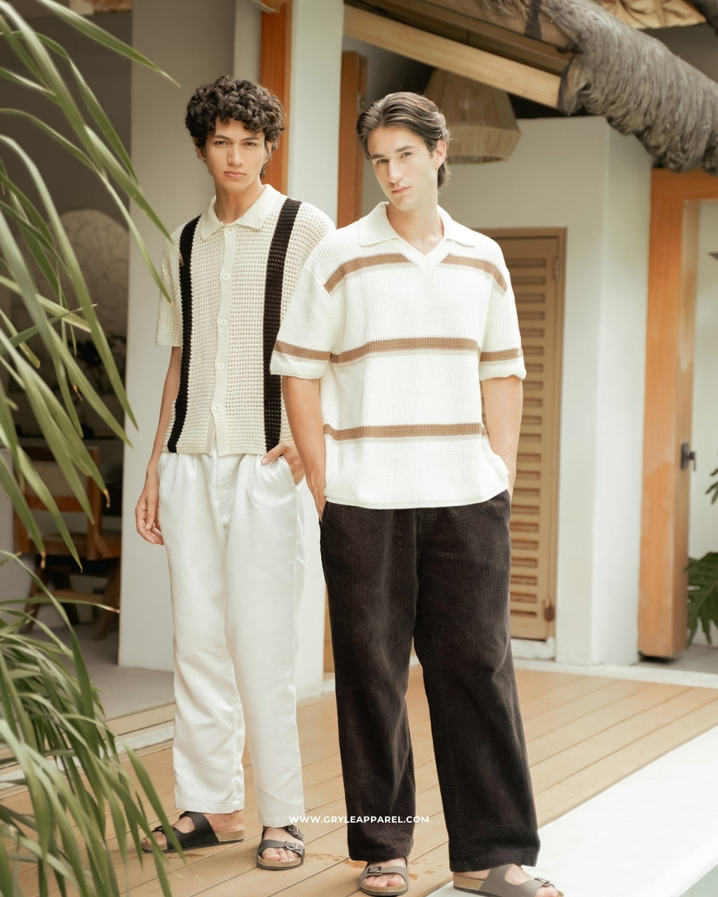 Knit Striped Polo Shirt - Chiffon Cream