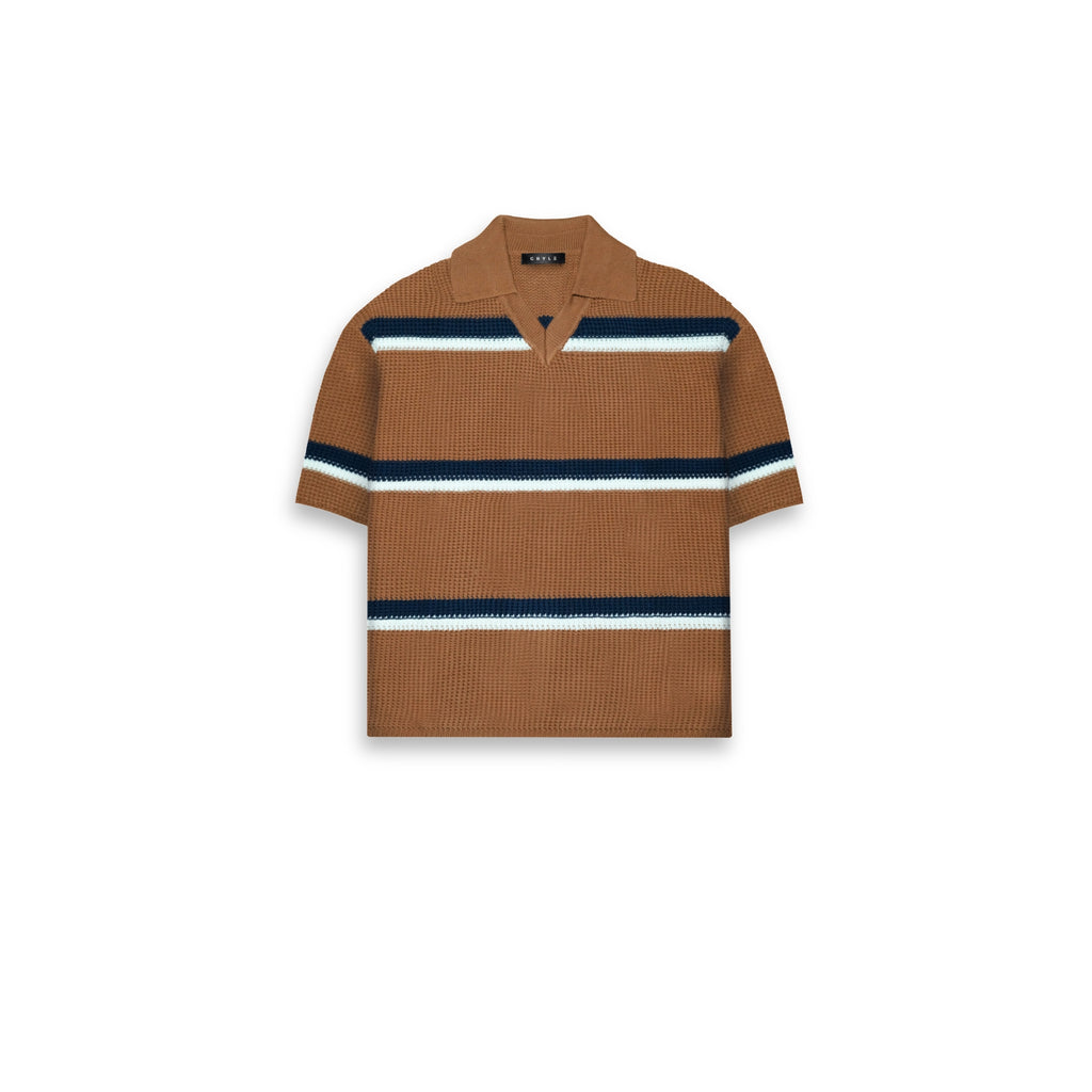 Knit Striped Polo Shirt - Russet Brown