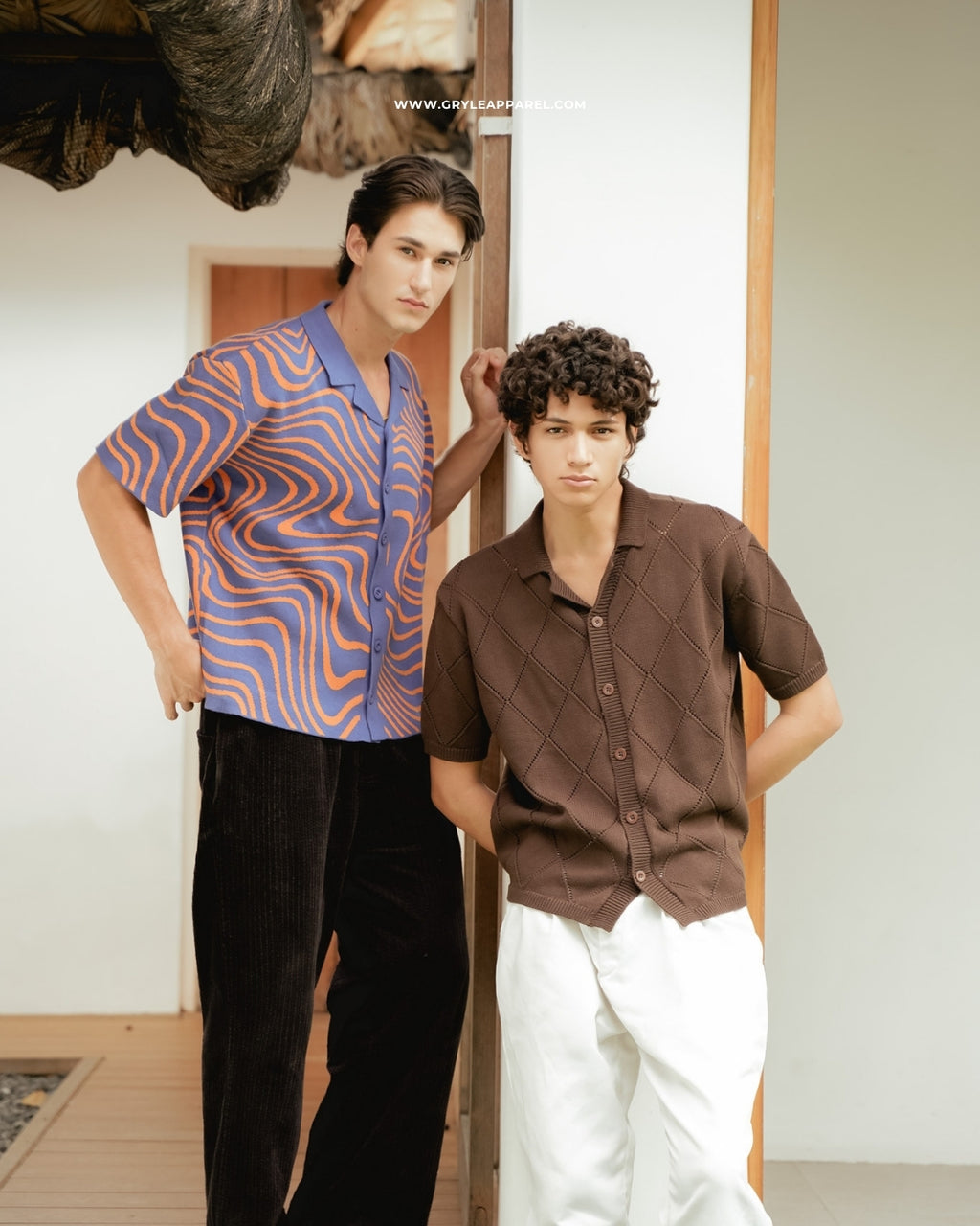 Jacquard Knit Wave Shirt - Blueberry Orange
