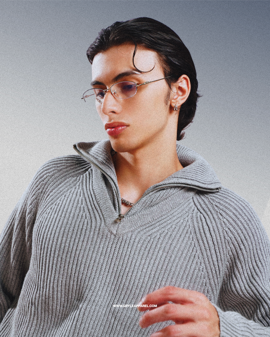 Faux Layer Zip Knit Sweater - Steel Gray