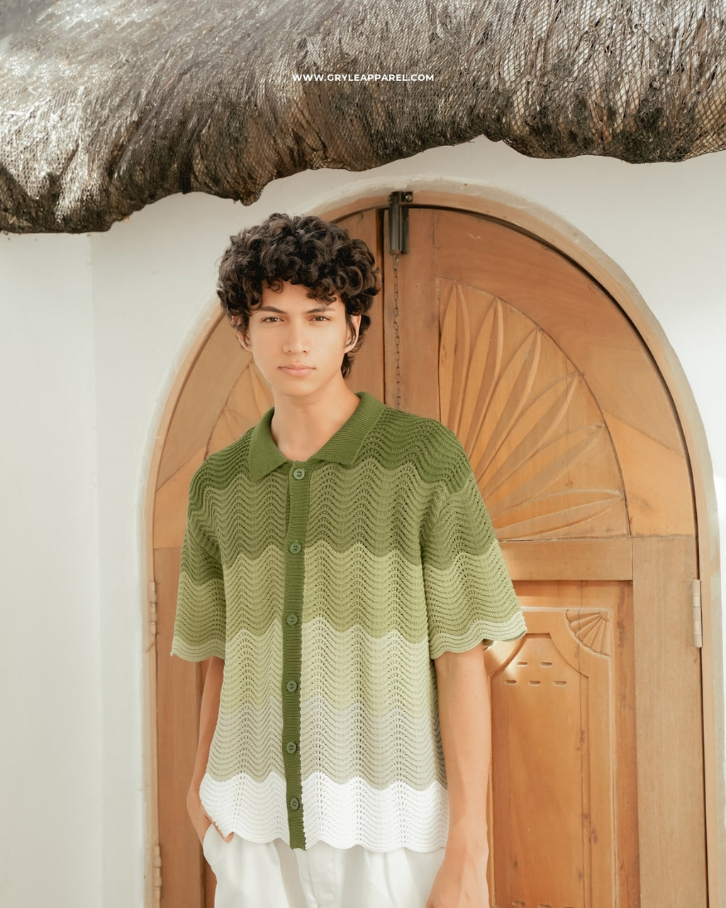 Shale Knit Gradient Shirt-Palm Green