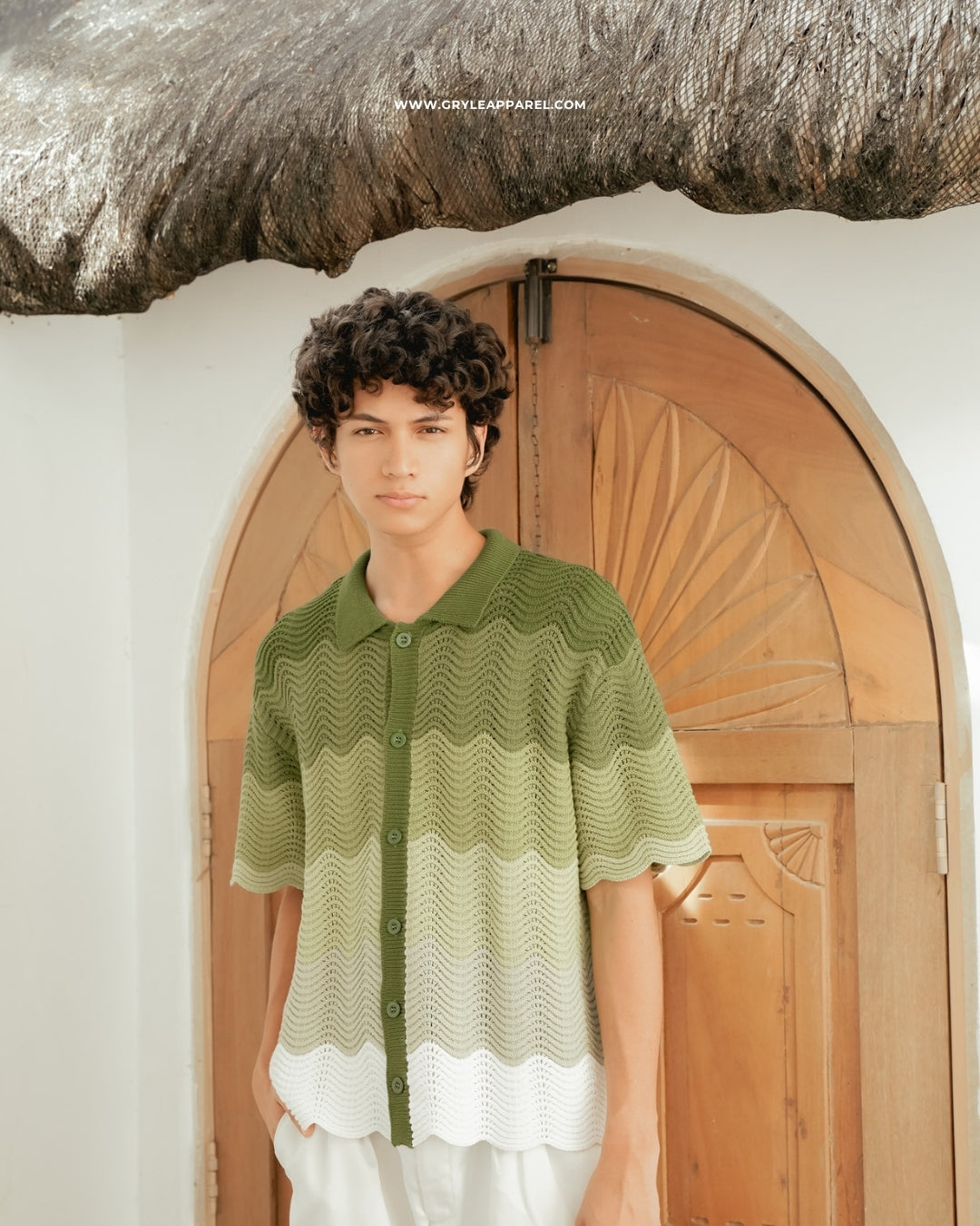 Shale Knit Gradient Shirt-Palm Green