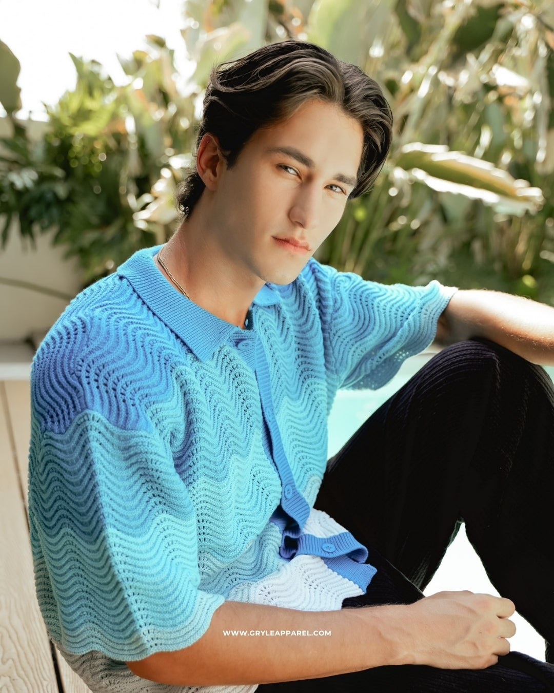 Shale Knit Gradient Shirt- Ocean Blue