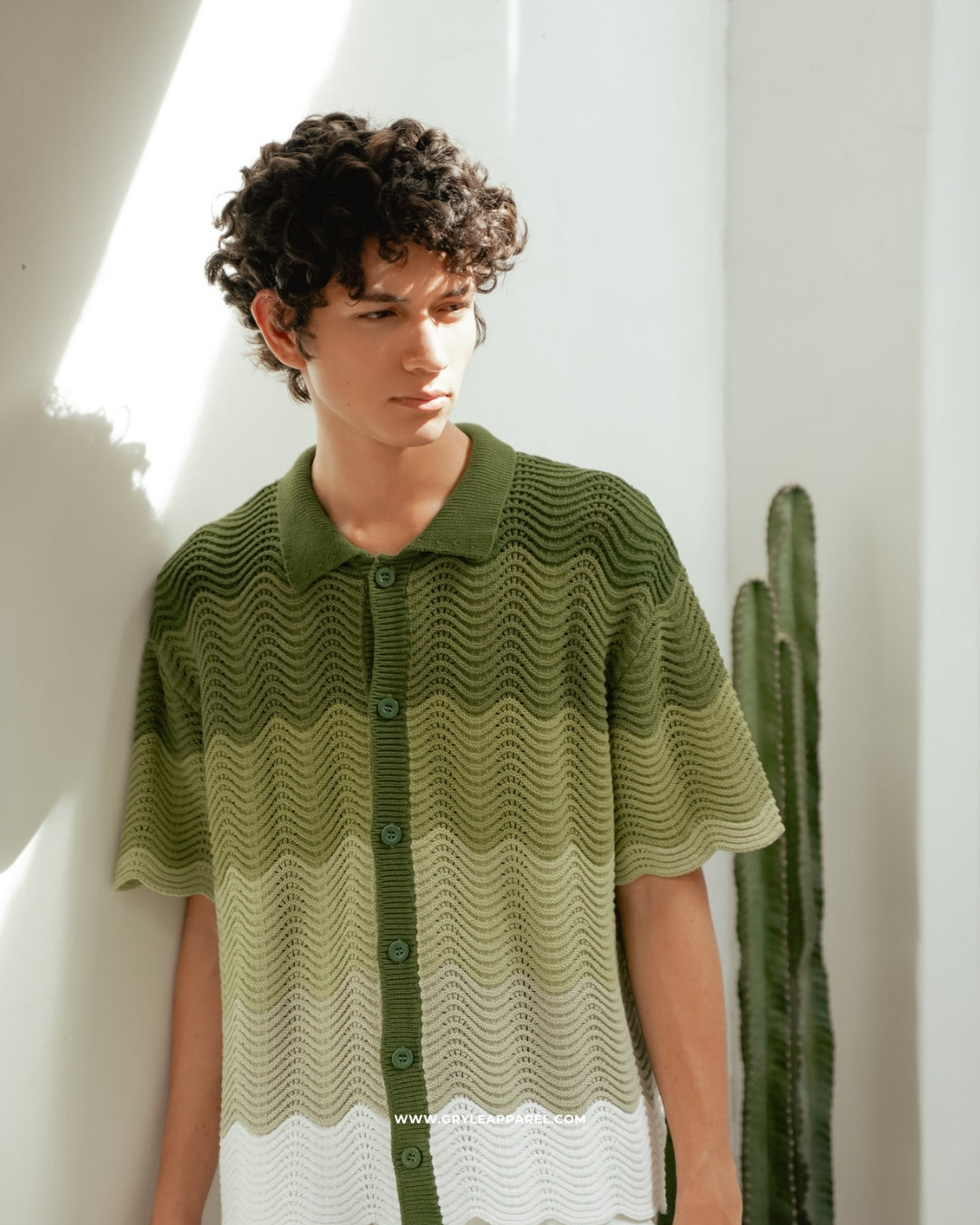 Shale Knit Gradient Shirt-Palm Green