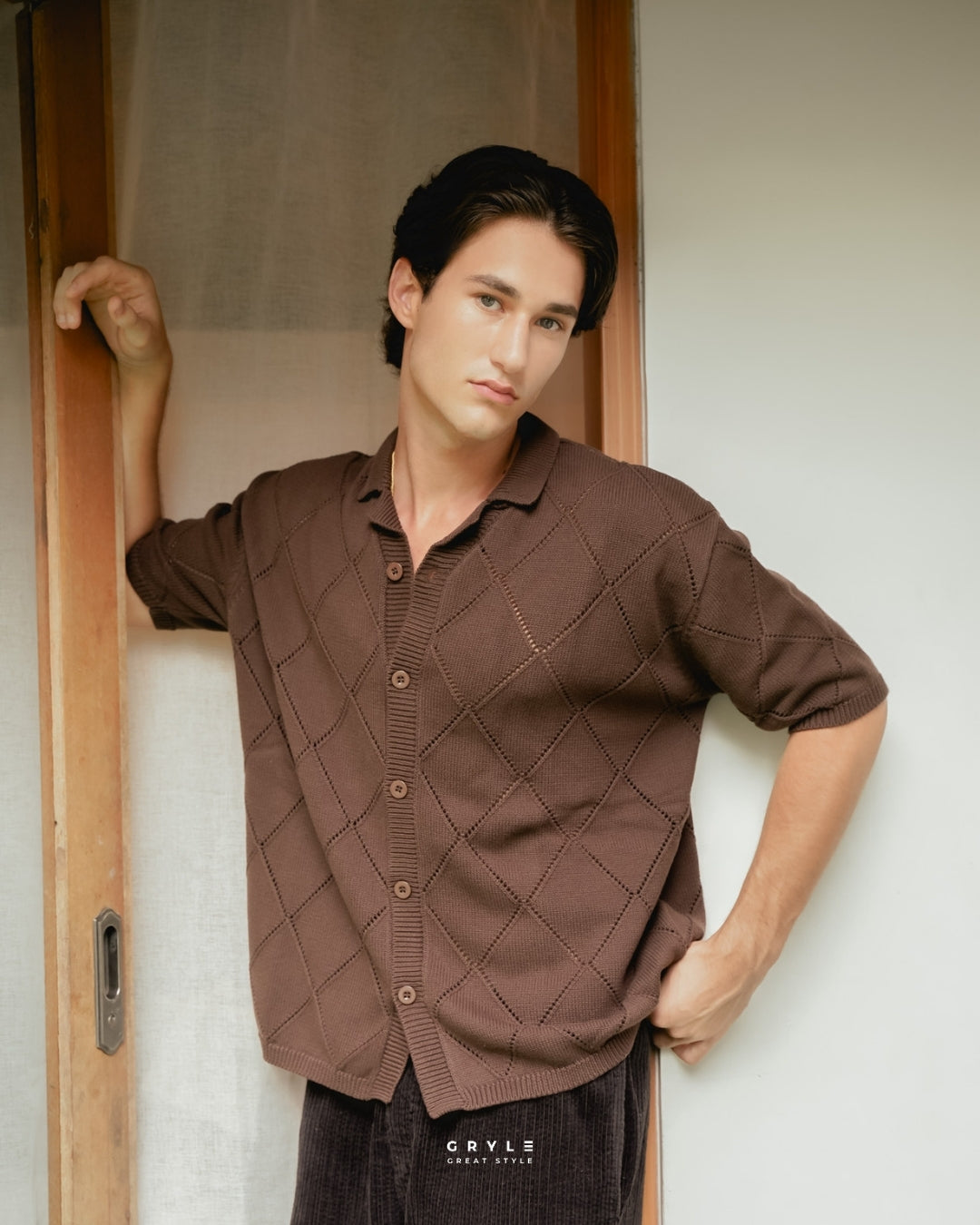 Diamond Knit Plain Polo - Umber