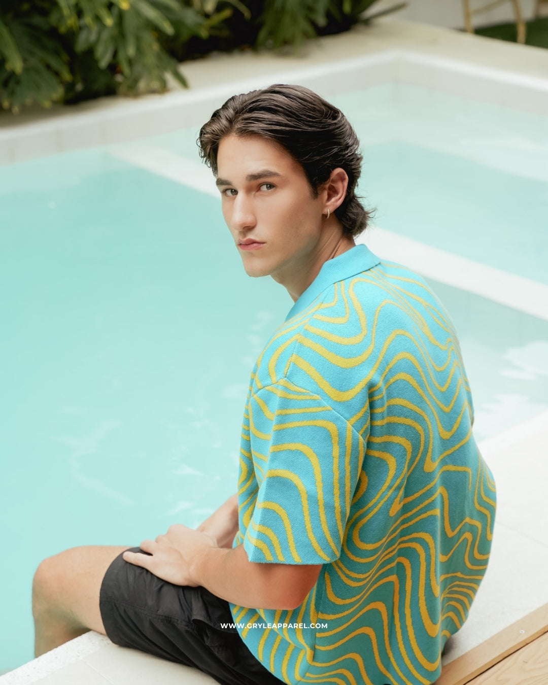 Jacquard Knit Wave Shirt - Blue Lemonade