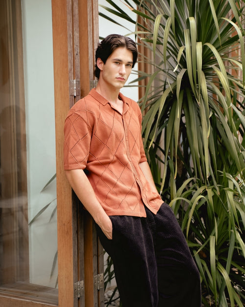 Diamond Knit Plain Polo - Rust