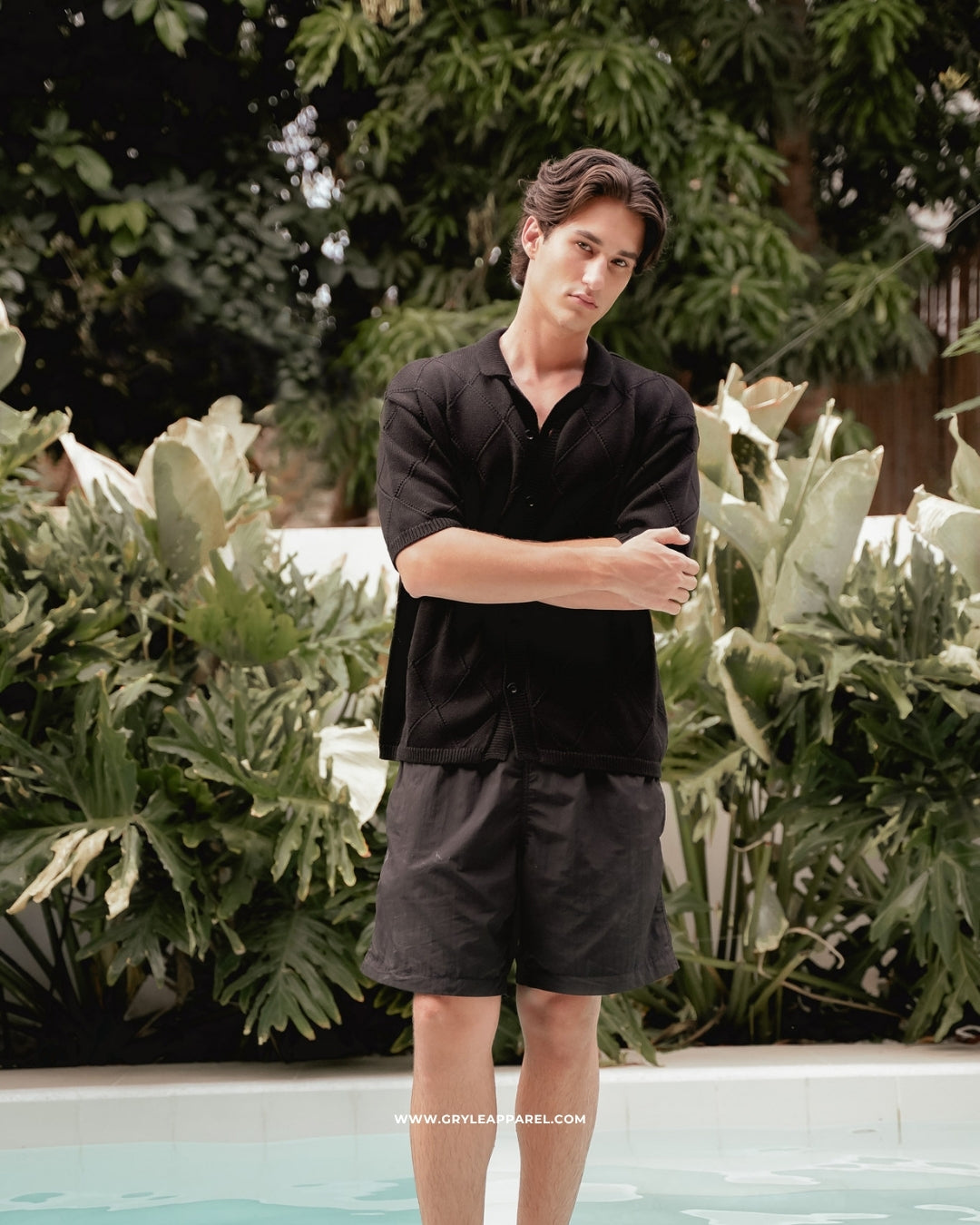 Diamond Knit Plain Polo - Black