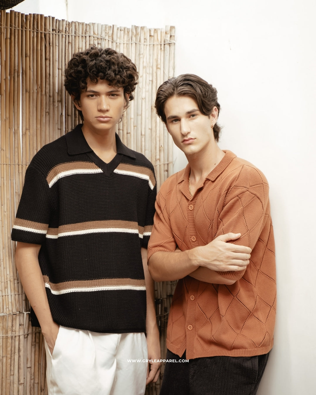 Knit Striped Polo Shirt - Ebony Black