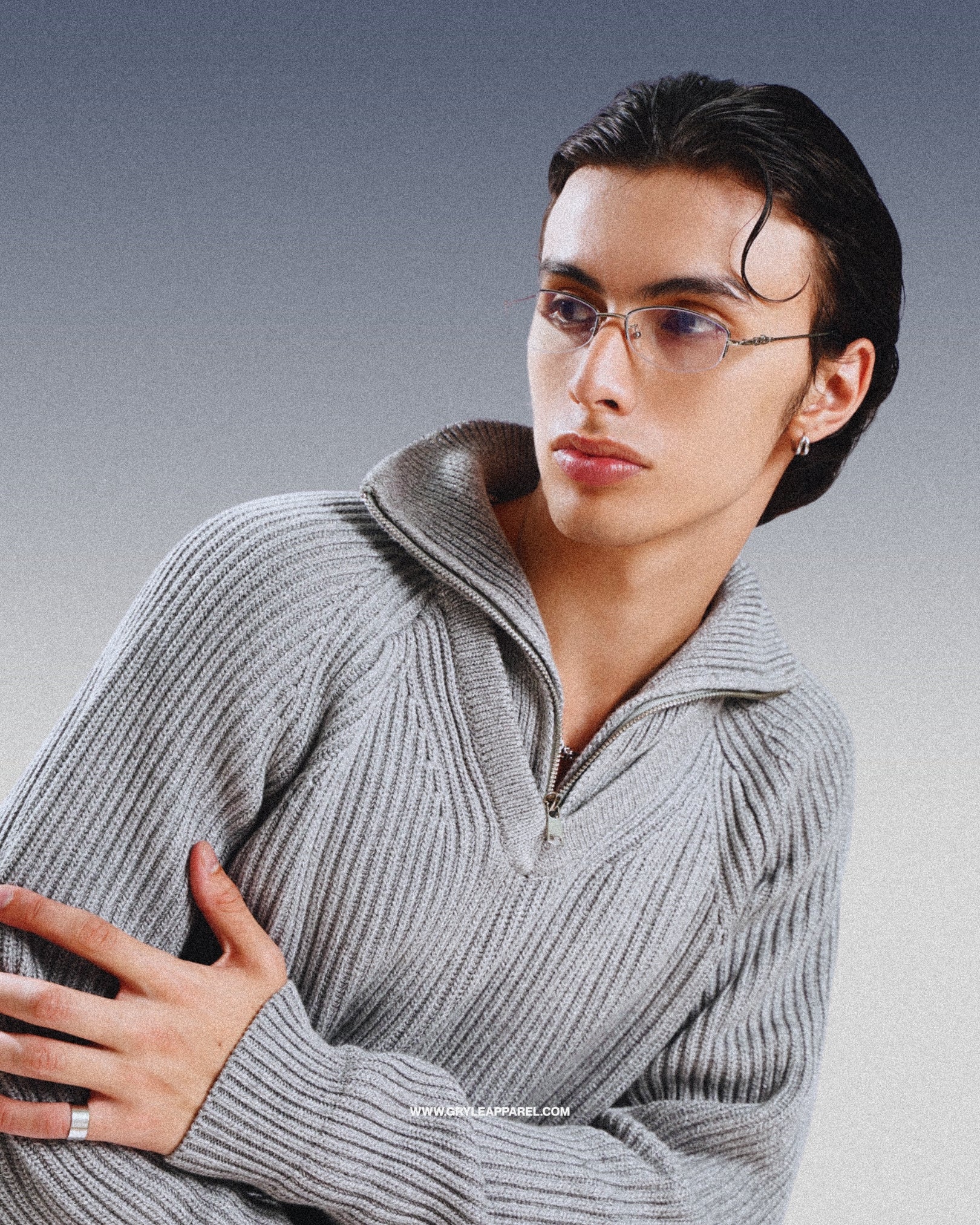 Faux Layer Zip Knit Sweater - Steel Gray