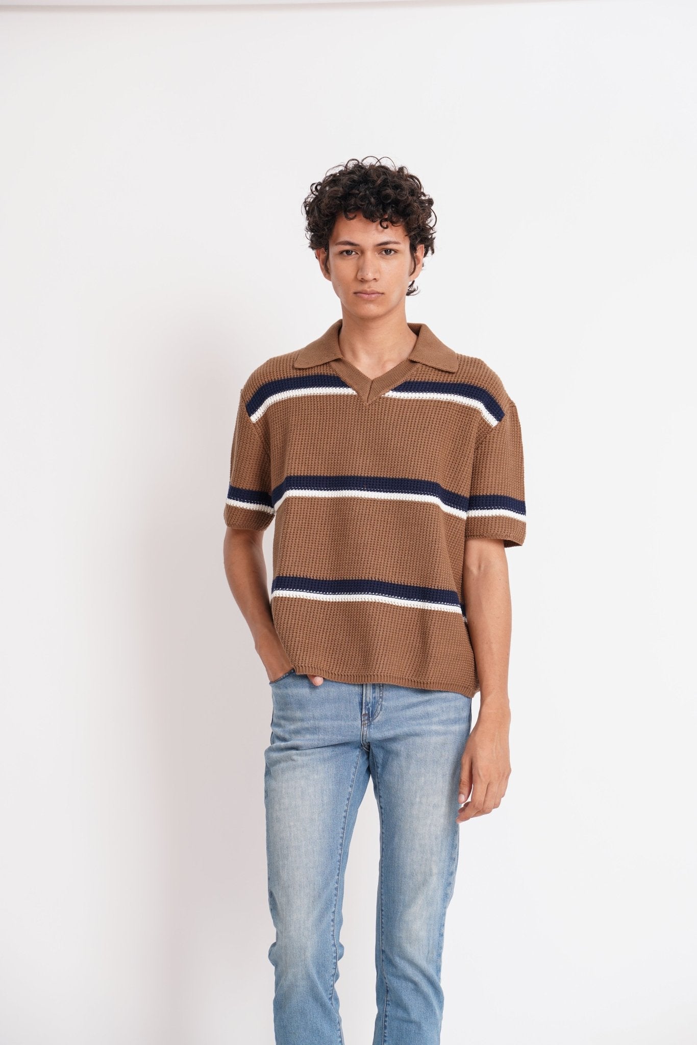 Crochet Knit Striped Polo Shirt - Gryle Apparel -