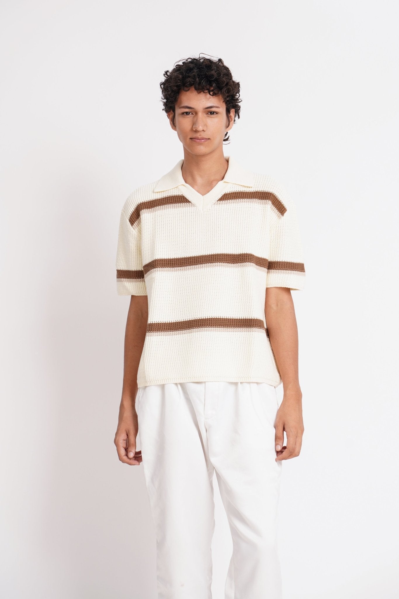 Crochet Knit Striped Polo Shirt - Gryle Apparel -