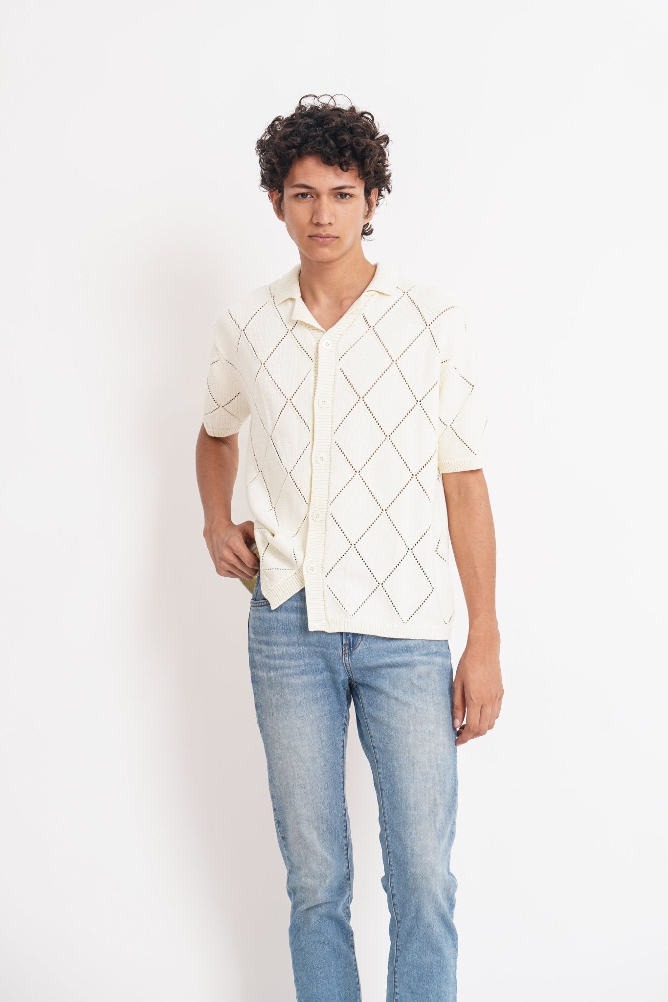 Diamond Knit Plain Polo - Gryle Apparel - Crochet Polo