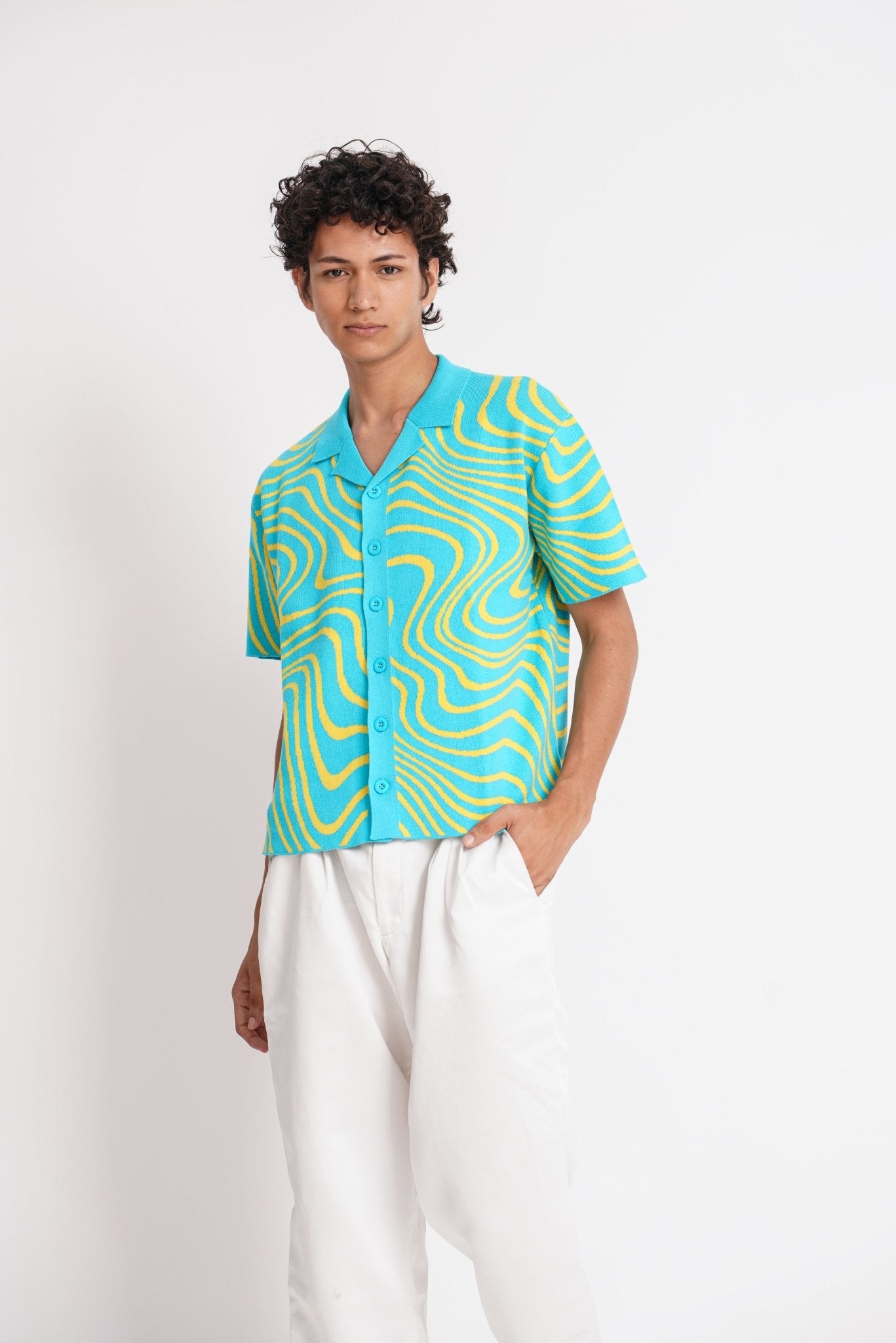 Jacquard Knit Wave Shirt - Gryle Apparel -